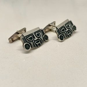 Sterling silver Peruvian Inca funerary mask cuff links